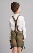 Kinder Trachtenmode kaufen – Lederhose Jungen Braun mit Stickerei, Ideal für Oktoberfest, Wiesn, Hochzeit & Familienfeste