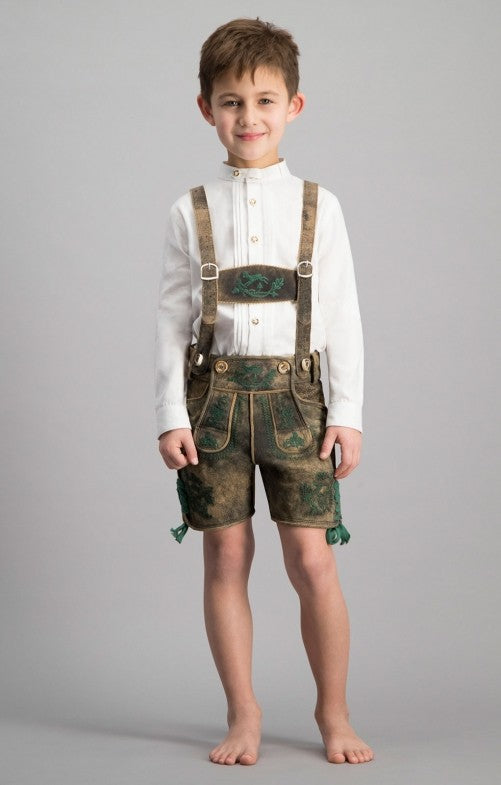 Kinder Trachtenmode kaufen – Lederhose Jungen Braun mit Stickerei, Ideal für Oktoberfest, Wiesn, Hochzeit & Familienfeste