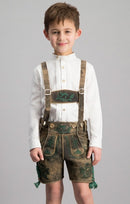 Kinder Trachtenmode kaufen – Lederhose Jungen Braun mit Stickerei, Ideal für Oktoberfest, Wiesn, Hochzeit & Familienfeste