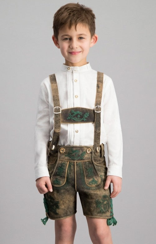 Kinder Trachtenmode kaufen – Lederhose Jungen Braun mit Stickerei, Ideal für Oktoberfest, Wiesn, Hochzeit & Familienfeste